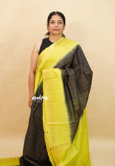 Black with Green - Sithara - Semi Tussar saree Golden zari Checks in body with Contrast Pallu and blouse